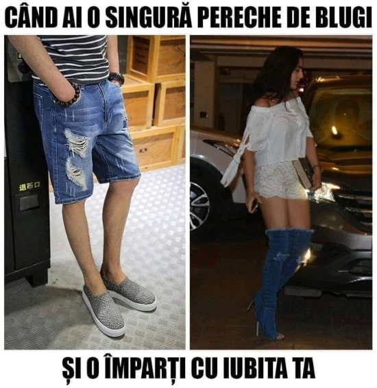 cum pot purta o pereche de jeans doua persoane